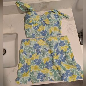 Floral Crop Top and Skirt Matching Set